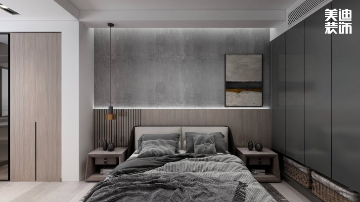 金鷹小區(qū)130㎡極簡風裝修案例效果圖-臥室