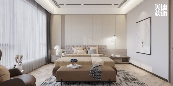 浪琴山680㎡現(xiàn)代極簡風(fēng)裝修案例效果圖-臥室