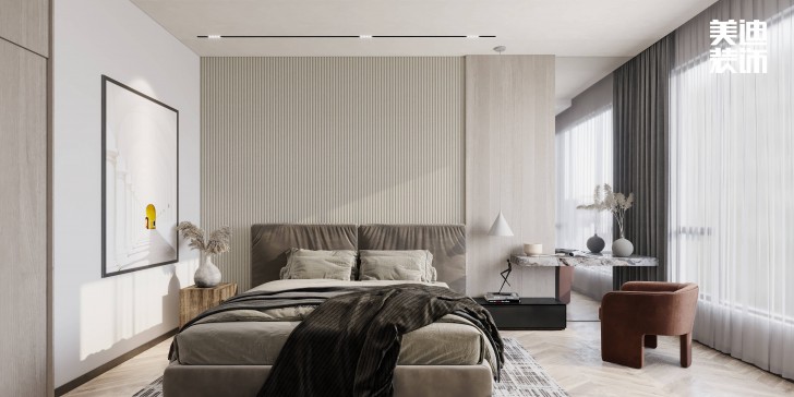 浪琴山680㎡現(xiàn)代極簡風(fēng)裝修案例效果圖-臥室