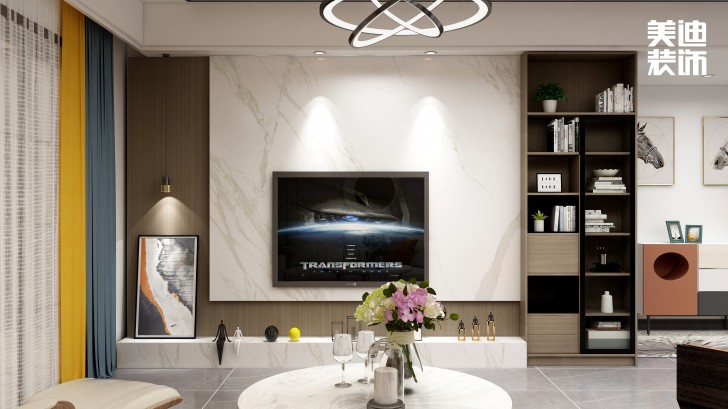 富灣國際320㎡現(xiàn)代輕奢風(fēng)裝修案例效果圖-客廳