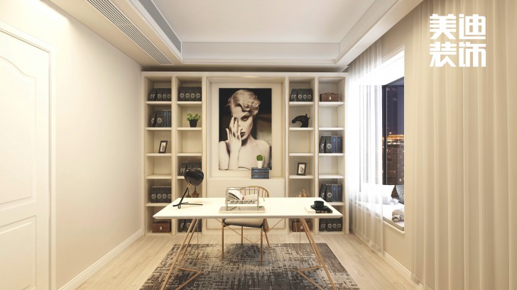 明昇壹城140㎡極簡風(fēng)裝修案例效果圖-書房