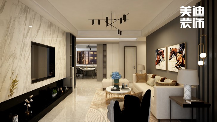 明昇壹城140㎡后現(xiàn)代風(fēng)裝修案例效果圖-客廳