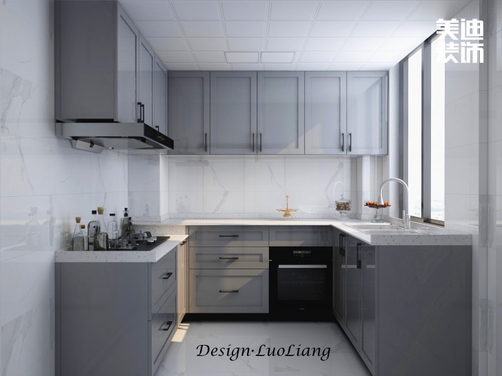 長房半島藍灣100㎡法式輕奢風(fēng)裝修案例效果圖-廚房