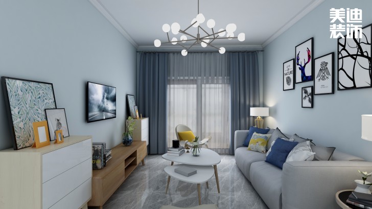 疊彩蘭亭90㎡現(xiàn)代簡約風(fēng)裝修案例效果圖-客廳