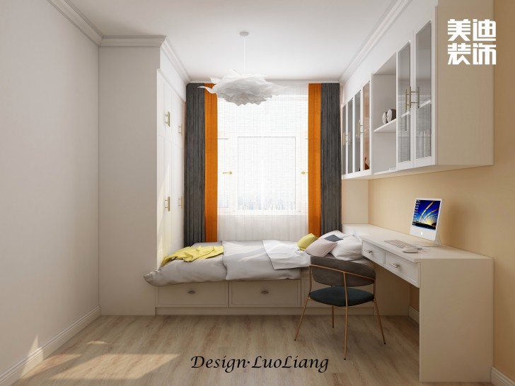 長房半島藍灣100㎡法式輕奢風(fēng)裝修案例效果圖-臥室