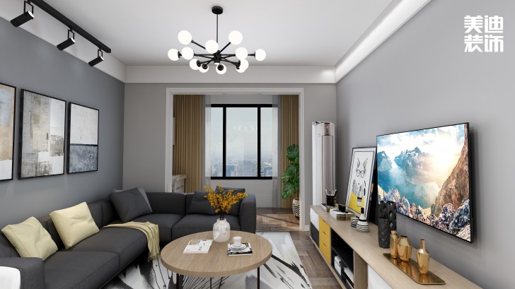 金鷹玖龍山89㎡現(xiàn)代黑白灰風裝修案例效果圖-客廳