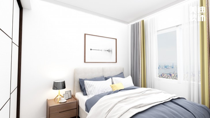 金鷹玖龍山89㎡現(xiàn)代黑白灰風裝修案例效果圖-臥室