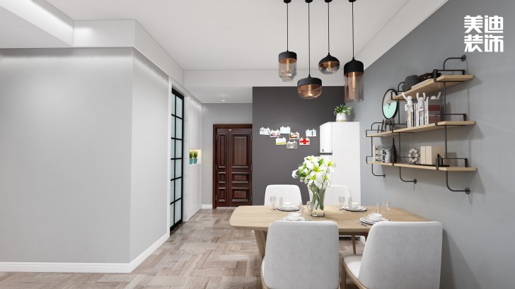 金鷹玖龍山89㎡現(xiàn)代黑白灰風裝修案例效果圖-餐廳