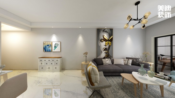 時(shí)代傾城80㎡簡(jiǎn)約風(fēng)裝修案例效果圖-客廳