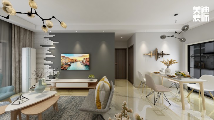 時(shí)代傾城80㎡簡(jiǎn)約風(fēng)裝修案例效果圖-客廳