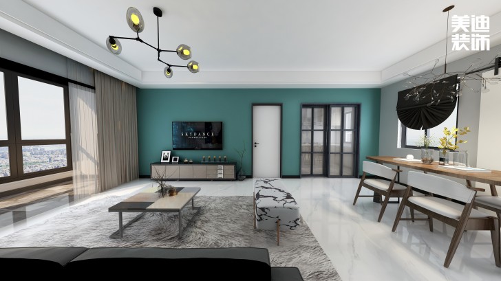 五礦-沁園金城100㎡簡約風裝修案例效果圖-客廳