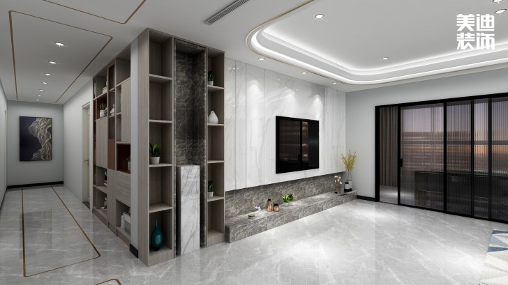 湘林小區(qū)180㎡現(xiàn)代風(fēng)裝修案例效果圖-客廳