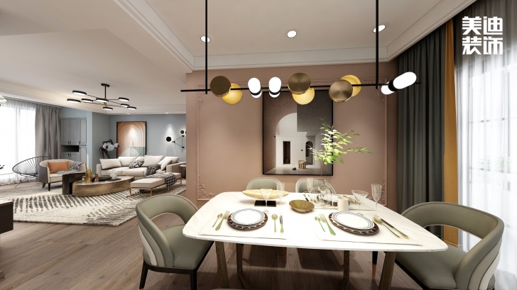 永宏萬家里180㎡混搭風(fēng)格裝修案例效果圖-餐廳