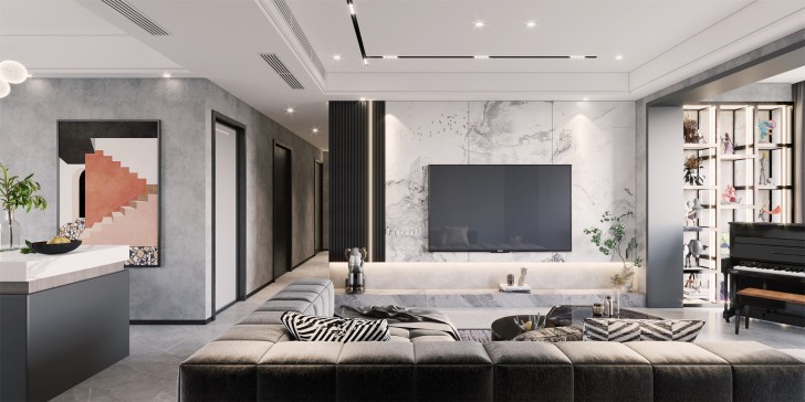 長沙裝修公司美迪裝飾-明昇壹城140平米現(xiàn)代風(fēng)格造價30萬	