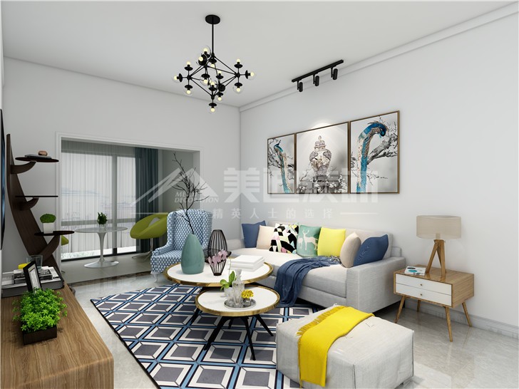 中房半島藍(lán)灣127平簡(jiǎn)歐風(fēng)裝修案例圖—客廳