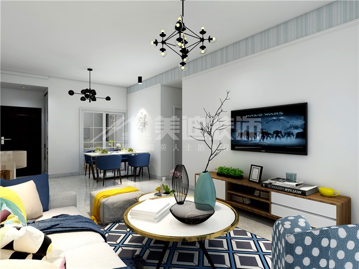 中房半島藍(lán)灣127平簡(jiǎn)歐風(fēng)裝修案例圖—客廳