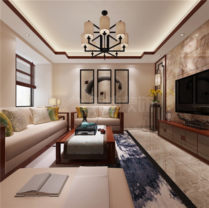 保利國際129平中式風(fēng)裝修案例圖—客廳