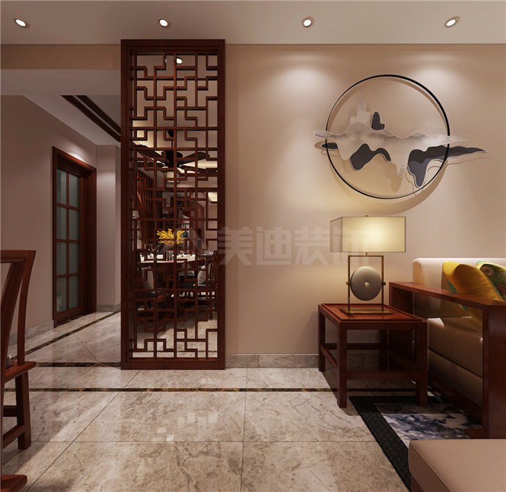 保利國際129平中式風(fēng)裝修案例圖—客廳