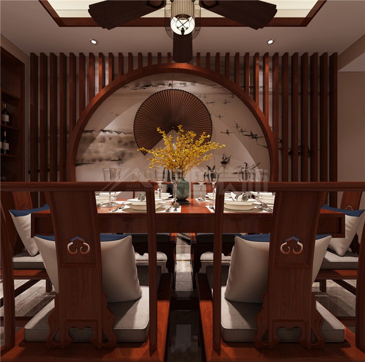 保利國際129平中式風(fēng)裝修案例圖—餐廳