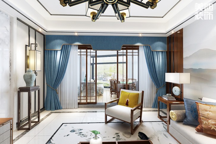 勤誠達新界170平米新中式風(fēng)格案例效果圖--客廳