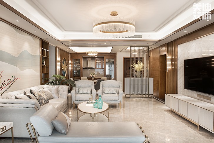 江山壹號180平米新中式風(fēng)格裝修案例實拍圖--客廳