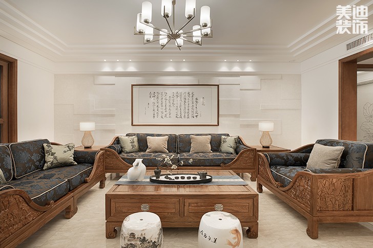 青竹園·曦園 295㎡書(shū)香之家，新中式裝修實(shí)拍圖--客廳